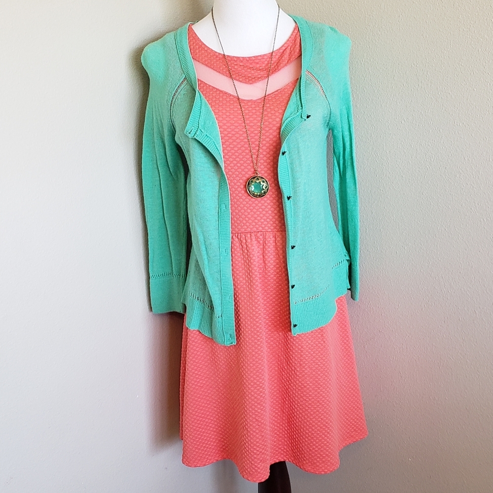 Xhilaration Coral Pink Mesh Yoke Mini Dress - Picture 4 of 8